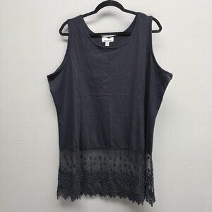 Kathleen Kirkwood Shirt Womens 2XL Black Sleeveless Lace Hem Tank Top 2X Plus